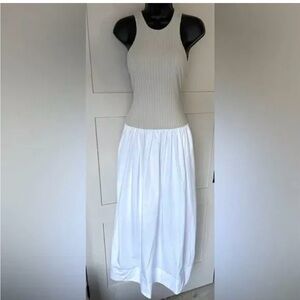 Banana Republic Ribbed Tank Dropped Maxi Dress Tan/White